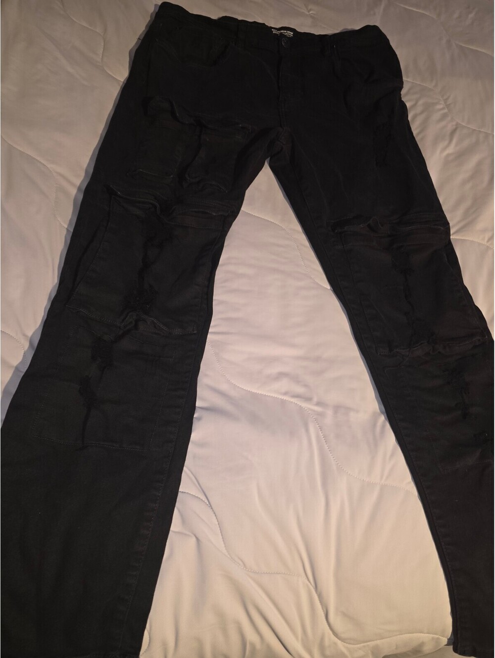 Spark Y2K Skinny Fit Distressed Black Denim Jeans Pockets Mens Pants Sz38 X 32
